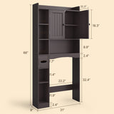 Over The Toilet Storage Cabinet with 2 Doors, 66''H Over Toilet Bathroom Organizer, Over Toilet Storage Cabinet with Adjustable Shelf, for Bathroom, Laundry - Dark Brown