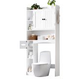 Over The Toilet Storage Cabinet with 2 Doors, Paper Holder and Racks, Adjustable Shelf, Bottom Bar, for Bathroom, Laundry - White