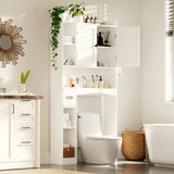 Over The Toilet Storage Cabinet with 2 Doors, Paper Holder and Racks, Adjustable Shelf, Bottom Bar, for Bathroom, Laundry - White
