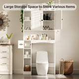Over The Toilet Storage Cabinet with 2 Doors, Paper Holder and Racks, Adjustable Shelf, Bottom Bar, for Bathroom, Laundry - White
