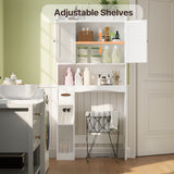 Over The Toilet Storage Cabinet with 2 Doors, Paper Holder and Racks, Adjustable Shelf, Bottom Bar, for Bathroom, Laundry - White