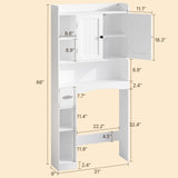 Over The Toilet Storage Cabinet with 2 Doors, Paper Holder and Racks, Adjustable Shelf, Bottom Bar, for Bathroom, Laundry - White