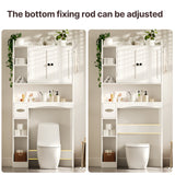 Over The Toilet Storage Cabinet with 2 Doors, Paper Holder and Racks, Adjustable Shelf, Bottom Bar, for Bathroom, Laundry - White