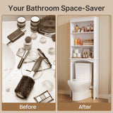 Over The Toilet Storage Cabinet, Asofer Bathroom Space Saver Organizer above Toilet with 3 Large Adjustable Shelf, Cream White