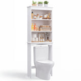 Over The Toilet Storage Cabinet, Asofer Bathroom Space Saver Organizer above Toilet with 3 Large Adjustable Shelf, Cream White