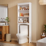 Over The Toilet Storage Cabinet, Asofer Bathroom Space Saver Organizer above Toilet with 3 Large Adjustable Shelf, Cream White