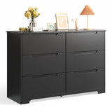 6 Drawer Double Dresser for Bedroom, Black Dresser Wood Storage Cabinet with  Wide Top for Living Room
