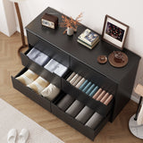 6 Drawer Double Dresser for Bedroom, Black Dresser Wood Storage Cabinet with  Wide Top for Living Room