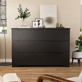 6 Drawer Double Dresser for Bedroom, Black Dresser Wood Storage Cabinet with  Wide Top for Living Room