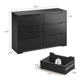 6 Drawer Double Dresser for Bedroom, Black Dresser Wood Storage Cabinet with  Wide Top for Living Room