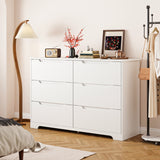 Asofer 6-Piece White Bedroom Set: King Bed Frame, LED Vanity, 2 Drawer Dressers and 2 Charging Nightstands