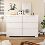 Asofer 6 Drawer Double White Dresser with Cutout Handle, Chest of Drawers for Bedroom, Nursery, White