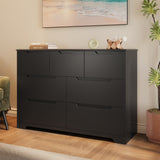 7 Drawer Dresser, Wide Chest of Drawers Nightstand Storage Tower Storage Wooden Dresser for Living Room, Bedroom, Hallway - Black
