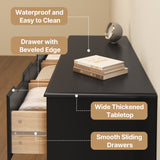 7 Drawer Dresser, Wide Chest of Drawers Nightstand Storage Tower Storage Wooden Dresser for Living Room, Bedroom, Hallway - Black