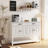 47" Console Table with Drawers, Wood Entryway Table Hallway Table with 2 Drawe, 4 Doors and Open Storage, Sofa Table for Living Room, Foyer and Corridor - White
