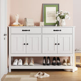 47" Console Table with Drawers, Wood Entryway Table Hallway Table with 2 Drawe, 4 Doors and Open Storage, Sofa Table for Living Room, Foyer and Corridor - White