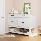 47" Console Table with Drawers, Wood Entryway Table Hallway Table with 2 Drawe, 4 Doors and Open Storage, Sofa Table for Living Room, Foyer and Corridor - White