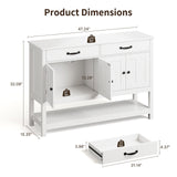 47" Console Table with Drawers, Wood Entryway Table Hallway Table with 2 Drawe, 4 Doors and Open Storage, Sofa Table for Living Room, Foyer and Corridor - White