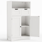 Asofer Bathroom Floor Storage Cabinet with 2 DIY Drawer & Door, Bathroom Cabinet Freestanding, White