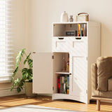 Asofer Bathroom Floor Storage Cabinet with 2 DIY Drawer & Door, Bathroom Cabinet Freestanding, White