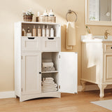 Asofer Bathroom Floor Storage Cabinet with 2 DIY Drawer & Door, Bathroom Cabinet Freestanding, White