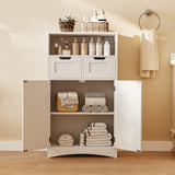 Asofer Bathroom Floor Storage Cabinet with 2 DIY Drawer & Door, Bathroom Cabinet Freestanding, White