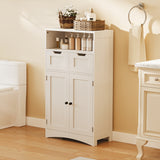 Asofer Bathroom Floor Storage Cabinet with 2 DIY Drawer & Door, Bathroom Cabinet Freestanding, White