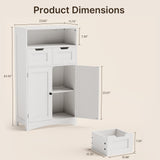 Asofer Bathroom Floor Storage Cabinet with 2 DIY Drawer & Door, Bathroom Cabinet Freestanding, White