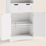 Asofer Bathroom Floor Storage Cabinet with 2 DIY Drawer & Door, Bathroom Cabinet Freestanding, White