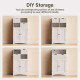 Asofer Bathroom Floor Storage Cabinet with 2 DIY Drawer & Door, Bathroom Cabinet Freestanding, White