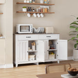 55" Farmhouse Buffet Sideboard for Kitchen, 2 Drawers & 4 Doors Wood Storage Cabinet for Living Room - White+Gary