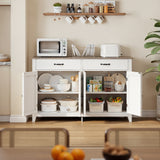 55" Farmhouse Buffet Sideboard for Kitchen, 2 Drawers & 4 Doors Wood Storage Cabinet for Living Room - White+Gary