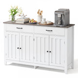 55" Farmhouse Buffet Sideboard for Kitchen, 2 Drawers & 4 Doors Wood Storage Cabinet for Living Room - White+Gary