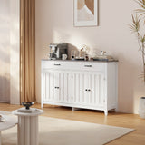 55" Farmhouse Buffet Sideboard for Kitchen, 2 Drawers & 4 Doors Wood Storage Cabinet for Living Room - White+Gary