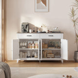 55" Farmhouse Buffet Sideboard for Kitchen, 2 Drawers & 4 Doors Wood Storage Cabinet for Living Room - White+Gary