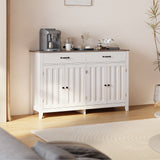 55" Farmhouse Buffet Sideboard for Kitchen, 2 Drawers & 4 Doors Wood Storage Cabinet for Living Room - White+Gary