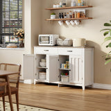 55" Farmhouse Buffet Sideboard for Kitchen, 2 Drawers & 4 Doors Wood Storage Cabinet for Living Room - White+Gary