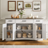 55.1"Kitchen Buffet Sideboard with 4 Door 3 Drawer, Coffee Bar Storage with Adjustable Shelves for Dining Room, Gray