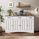 55.1"Kitchen Buffet Sideboard with 4 Door 3 Drawer, Coffee Bar Storage with Adjustable Shelves for Dining Room, Gray