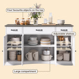 55.1"Kitchen Buffet Sideboard with 4 Door 3 Drawer, Coffee Bar Storage with Adjustable Shelves for Dining Room, Gray