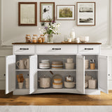 55.1"Kitchen Buffet Sideboard with 4 Door 3 Drawer, Coffee Bar Storage with Adjustable Shelves for Dining Room, Retro