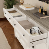 55" Kitchen Buffet Sideboard Cabinet, 2 Drawer and 4 Door Farmhouse Coffee Bar Storage Cabinet with Adjustable Shelf - Gray Desktop