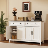 55" Kitchen Buffet Sideboard Cabinet, 2 Drawer and 4 Door Farmhouse Coffee Bar Storage Cabinet with Adjustable Shelf - Gray Desktop