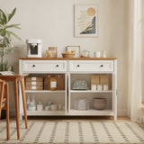 55" Kitchen Buffet Sideboard Cabinet, 2 Drawer and 4 Door Farmhouse Coffee Bar Storage Cabinet with Adjustable Shelf - Retro Desktop