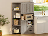 Asofer 60" Large Kitchen Pantry Cabinet with Adjustable Shelves & Doors- Ideal for Dining Room, Living Room, White、Gray、Retro