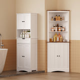 Asofer 63" Corner Cabinet with Doors and Shelves for Living Room, Bathroom, Corner, White