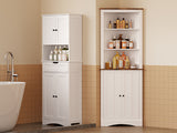 Asofer 63" Corner Cabinet with Doors and Shelves for Living Room, Bathroom, Corner, White