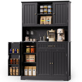 67" Kitchen Pantry Storage Cabinet with Doors & Shelves, Modern Buffet Cabinet with Microwave Stand, Tall Hutch Cabinet for Kitchen, Dining Room - Black