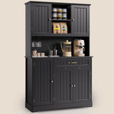 67" Kitchen Pantry Storage Cabinet with Doors & Shelves, Modern Buffet Cabinet with Microwave Stand, Tall Hutch Cabinet for Kitchen, Dining Room - Black