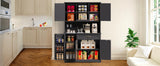 Asofer 67.7" Kitchen Pantry Cabinet with Door & Shelves, Sideboard Buffet Cabinet with Microwave Stand for Dining Room, Black